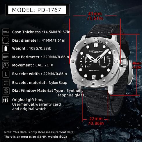 Pagani Design Men's Automatic Mechanical Watch Sports Diving Waterproof Nylon Band Men's Watch Automatic Calendar Sapphire Glass Watch in Saudi Arabia