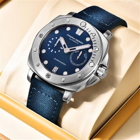 Pagani Design للرجال ساعة ميكانيكية أوتوماتيكية رياضية غوص مقاومة للماء حزام نايلون ساعة رجالية تقويم تلقائي ساعة زجاج الياقوت in Kuwait