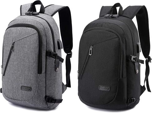 الحزمة - حقيبة ظهر للكمبيوتر المحمول مقاومة للماء ومضادة للسرقة مع منفذ شحن USB وقفل | حقيبة كمبيوتر للعمل والسفر، رمادي وأسود in Kuwait