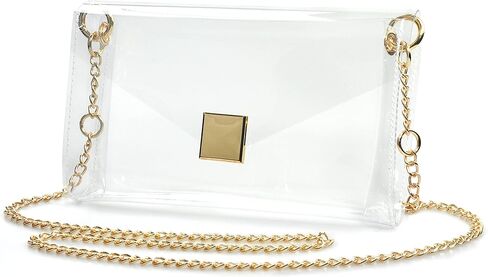 حقيبة كتف شفافة على شكل ظرف للنساء من مادة PVC شفافة بحزام سلسلة وحقيبة كروس على الجسم ومحفظة معتمدة من الاستاد in Kuwait