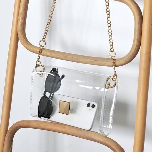 حقيبة كتف شفافة على شكل ظرف للنساء من مادة PVC شفافة بحزام سلسلة وحقيبة كروس على الجسم ومحفظة معتمدة من الاستاد in Kuwait