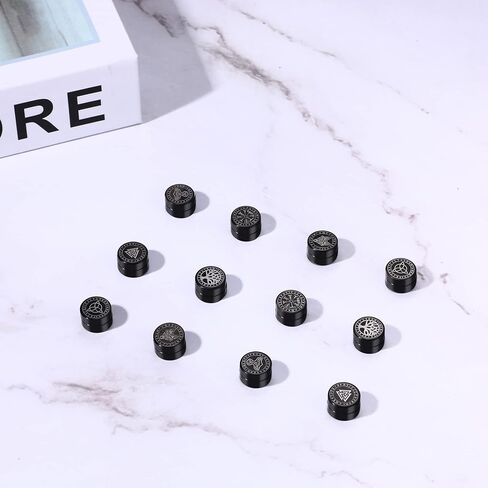 Axbuldo 6 Pairs 9MM Men's Nordic Viking Earrings Viking Runes/Celtic Knot/Thor's Hammer/Wolf Head Earring Jewelry Black Non Pierced Fake Gauges Studs Earring Set, Stainless Steel, No Gemstone in Saudi Arabia