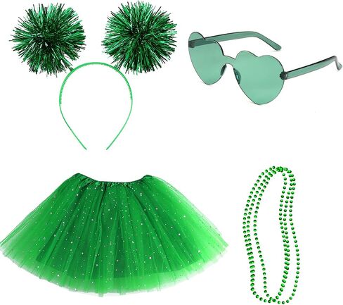 Tutu for Women Kids Costume Accessories Set Pom Pom Headband Layered Tulle Tutu Skirt Heart Shape Sunglasses Bead Necklaces in Saudi Arabia