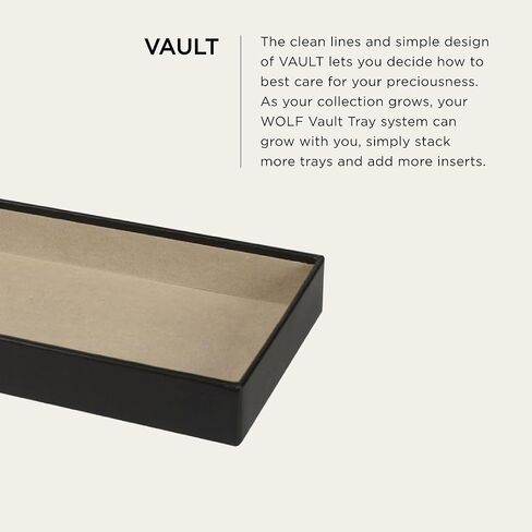 صينية عميقة VAULT مقاس 2 بوصة من WOLF، باللون الأسود - قابلة للتكديس - الجزء الخارجي من الجلد النباتي + بطانة LusterLoc مضادة للتشويه - تمنع تغير لون المجوهرات + فقدان البريق in Kuwait