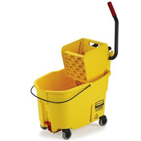 Rubbermaid Commercial WaveBrake 2.0® 44 QT Side-Press Mop Bucket and Wringer with Foot Drain, Yellow (FG618688YEL)