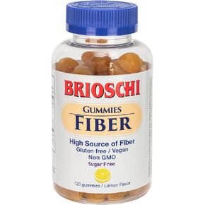 Brioschi Fiber Gummies Lemon Flavored, Gluten-Free Vegan Non-GMO Gelatin-Free, High Source of Fiber, Sugar-Free, 120 Count