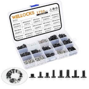 WELLOCKS Mini Screw 1630 PCS M1.4 M1.64 M1.7 M2 M2.3 براغي ذاتية اللصق عالية الدقة، براغي صغيرة، مجموعة متنوعة من البراغي الإلكترونية الصغيرة من الفولاذ الكربوني لإصلاح الماوس ولوحة المفاتيح (D056)