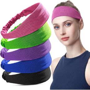 5PCS Cooling Headbands, Stretchy Cooling Sweatbands, Moisture-Wicking Sports Headbands for Women and Men Workout, Yoga, Running, Biking