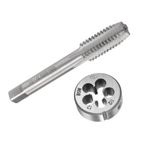 uxcell 1/2-12 BSW Machine Tap and Die Set,Right Hand Thread Tap Round Die 4 Flutes HSS Taper Silver Tone (2Pcs)