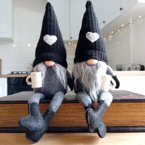 2Pcs Coffee Gnomes Coffee Bar Accessories Decor, Handmade Swedish Tomte Gnomes Gifts Farmhouse Scandinavian Figurine Dolls Home Decor for Home Kitchen Bathroom Coffee Station Table Shelf Decor