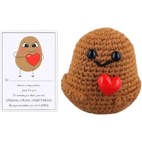 Funny Positive Emotional Potato, Knitted Potato with Love Heart & Support Card Handmade Crochet Potato Doll Toy Cheer Up Gift Party Encouragement Decoration for Car Home Office