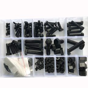 Black Nylon Hex Bolt Metric Thread Hexagon Screw Assortment Set Kit 226pcs M4 M5 M6 M8 M10