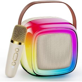 JYX Mini Karaoke Machine, Portable Bluetooth Speaker with Wireless Microphone for Kids and Adults, Support TF/AUX Input/Funny Magic Voice, Gifts for Birthday Party Boys Girls