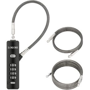 Cable Lock, 3 Interchangeable Locking Cables with Combination Lock, Wide Use for Security Link to Bike, Gate, Fence, Travel Luggage, Cabinet