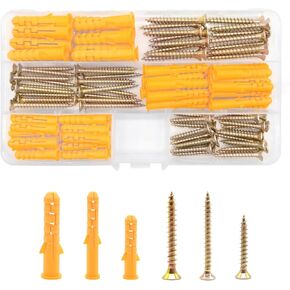 110pcs Wall Plugs and Screws Set(55pcs Self Tapping Screws and 55pcs Expansion Wall Anchors), M6/M8 Wall Plugs and Screws, for Brick Concrete Drywall - 3 Sizes