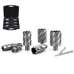 OSCARBIDE Annular Cutter Set 8 Pieces,3/4"Weldon Shank,2"Cutting Depth,Cutting Diameter(1,1-1/8,1-5/16,1-1/2,1-3/4 and 2) inch,Mag Drill Bits for Magnetic Drill Press with 2pcs Pilot Pins