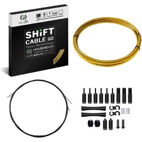 Chooee 2xPro Bike Gear Cable Set, Road Bike Derailleur Cable for Mountain Bike/Bicycle, Bike shifter cable Housing Coated Braided & Teflon Inner line（Black/Gold/Silver/Titanium Silver）