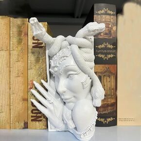 ميدوسا رئيس كتاب الزواية الدفتين الزخرفية، فريدة من نوعها الأفعى المرأة وجه الكتاب ينتهي الثقيلة كتاب سدادة لمكتب المنزل مكتب، ديكور الرف خمر (أبيض)