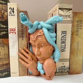 Medusa Head Book Nook Decorative Bookends, Unique Snake Women Face Book Ends Heavy Duty Book Stopper for Home Office Desk, Vintage Shelf Decor (Colorful)