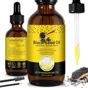 Black Seed Oil Organic Cold Pressed, 100% Pure and Natural Organic Black Seed Oil Liquid, Enriched with High TQ & Dynamic Harmony of Omegas 3 6 9, Hair Growth, Skin Cares, Nourishes and Hydrates Hair