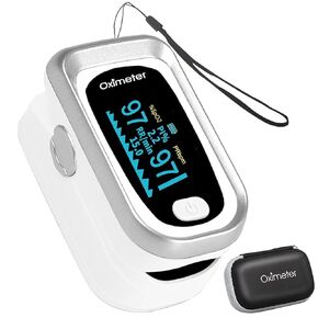 Pulse oximeter fingertip, large LED screen heart rate meter, adult oximeter, carry lanyard and bag, accurate and fast reading [silver]