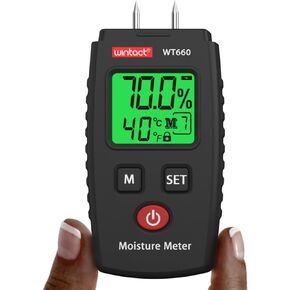 Wintact Pocket Wood Moisture Meter, Pin Type Water Leak Detector, Digital Moisture Tester for Lumber, Firewood, Walls, Drywall, Paper, Brick, Concrete Building Material Black