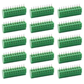 15PCS G/KF128 10 Pin 2.54mm Pitch PCB Screw Terminal Block Connector 150V 6A PCB Mount Screw Terminal Block Connector (Green)