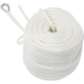 NovelBee 1/2" x 300' Double Braid Nylon Anchor Line with Stainless Steel Thimble,Safe Workload:1,020 Lbs;Tensile strength:5,100 Lbs (Black)