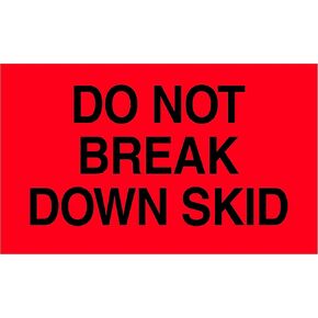 Tape Logic Aviditi Tape Logic 3" x 5","Do Not Break Down Skid" Fluorescent Red Warning Sticker, for Shipping, Handling, Packing, and Moving (1 Roll of 500 Labels)