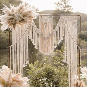 Boho Chic Macrame Curtain & Macrame Arch Bohemian Macrame Wedding Backdrop Decor Home Geometric Fiber Art Decor 59''W*78''L