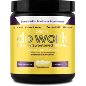 Perk Do Work BCAAs + Hydration Electrolytes Powder (Naturally Sweetened Lemon Tart Flavored, 20 Servings) - with Coconut Water & Coconut Milk