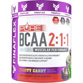 FINAFLEX Pure BCAA 2:1:1, Blue Raspberry - 9.7 oz - Promotes Strength, Recovery & Performance - with 2:1:1 Ratio of Leucine, Isoleucine & Valine + Vitamin C - 30 Servings