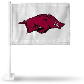 Rico Industries NCAA Arkansas Razorbacks Exclusive Double Sided Car Flag - 16" x 19" - Strong Pole That Hooks onto Car/Truck/Automobile