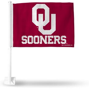 Rico Industries NCAA Oklahoma Sooners Alternate Double Sided Double Sided Car Flag - 16" x 19" - Strong Pole That Hooks Onto Car/Truck/Automobile