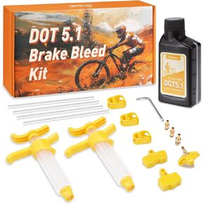 Brake Bleed Kit for Sram and Avid Hydraulic Disc Brakes. Bicycle Hydraulic Brake Bleed Kit Including Metal Adapters and 150ML High Performance Dot 5.1 Brake Fluid.