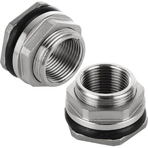 2 Pcs 1'' Bulkhead Water Tank Connector, 304 Stainless Steel Female Thru-bulk Fitting, Tank Connector Adapter Fitting with Gasket for Water Tank, Bathtub and Sink