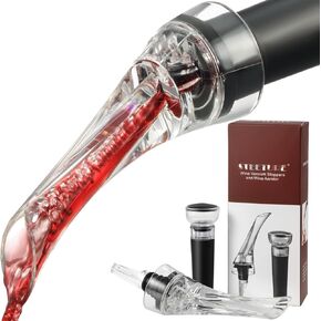 Wine Aerator Pourer Spout and Wine Stopper Vacuum Pump, Wine Decanter with Aerator Improved Flavor Enhanced Bouquet Bubbles, Wine Gift Accessories Bottle Corks Saver Sealer No Drip No Spill