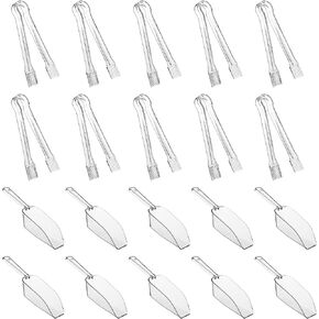 10 Pieces Plastic Serving Tongs Mini Kitchen Tongs Kitchen Tongs Utility and 10 Pieces Plastic Kitchen Scoops Clear Ice Scoop Mini Clear Buffet Scoop for Candy Dessert Buffet Ice