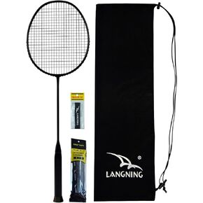 Ultralight Badminton Racket Set, 9U 62gram Tension Full Carbon Fiber Black Badminton Racquet(Air9U Plus) (62)