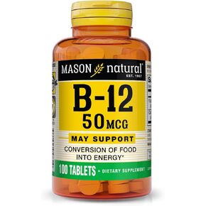MASON NATURAL Vitamin B12 50 mcg with Calcium - Healthy Conversion of Food into Energy, Supports Nerve Function and Health, 100 Tablets