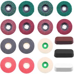 طقم عجلة تلميع 17 قطعة مقاس 4 بوصات و4 مقاسات، مجموعة عجلات تلميع قرصية من ألياف النايلون الحبيبية، وعجلة تلميع من ألياف النايلون مع مركبات تلميع in Kuwait