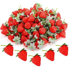 ZEAYEA 80 Pieces Artificial Strawberries, Lifelike Decorative Fake Strawberries, Red Realistic Fake Fruit Strawberries for Home Kitchen Festival Party Photography Christmas Decoration