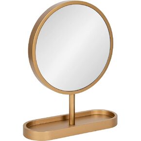 Kate and Laurel Travis Modern Tabletop Mirror, 17 x 21, Black, Freestanding Round Mirror with Small Decorative Tray for Catch All Storage and Table Décor