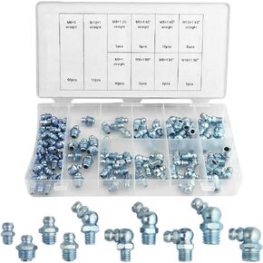 XINGYHENG 110Pcs Metric Hydraulic Grease Fitting Galvanized Steel M6 M8 M10 Straight 90 Degree 45 Degree Grease Fitting Assortment Kit