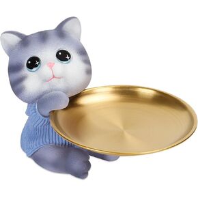 Funny Cat Candy Tray, Resin Cat Candy Dish Holder, Cat Key Bowl for Entryway Table, Office Desk, Home Decor, Jewelry Earrings Ring Decorative Cat Statue Bowl Holder (blue)