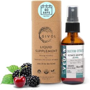 Liquid Calcium Citrate 1000mg & Raw Vitamin C 150mg Liquid Spray Mist for Optimal Absorption, Wild Cherry & BlackBerry Flavor, Calcium Supplement, Non-GMO, Gluten Free, Sugar-Free 2oz (60ml) by Givol