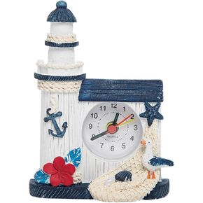 Beachcombers Blue & White Lighthouse Clock Multi