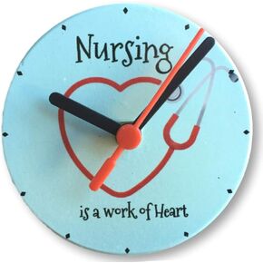 BANBERRY DESIGNS Nurse Desktop Clock - Blue with Red Heart Stethoscope Design - 4.25" D