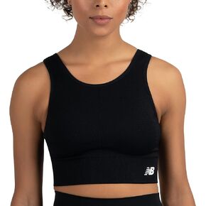 New Balance Women's Seamless Medium Impact High Neck, Scoop Back Sports Bra with Removable Pads