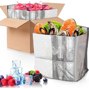 ABC 10 Pack Double Layer Foil Insulated Box Liners 11 x 8.5 x 5.5 inches. Silver Shipping Boxes for Frozen Food, Odorless Insulated Containers. Fits USPS Medium Flat Rate Box